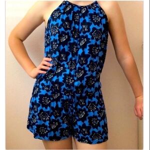 NEW GAP Blue Black Sleeveless Floral Romper XS